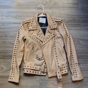 Western Studded Jacket in Buttercream Understated Leather